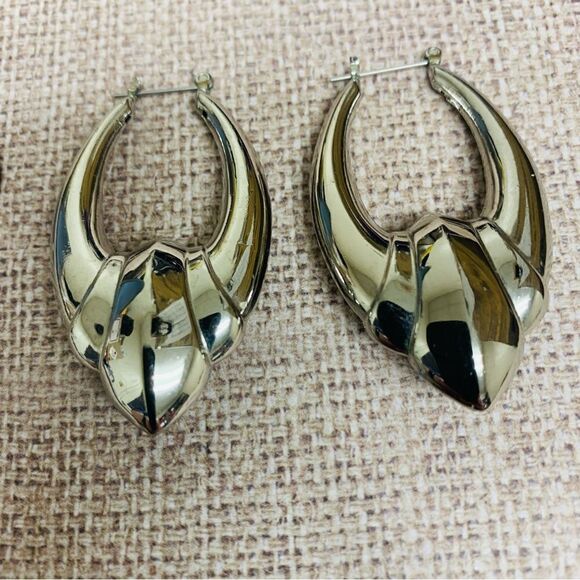 Large Chunky Silver Deco Puffy Hoop Earrings - Picture 1 of 2